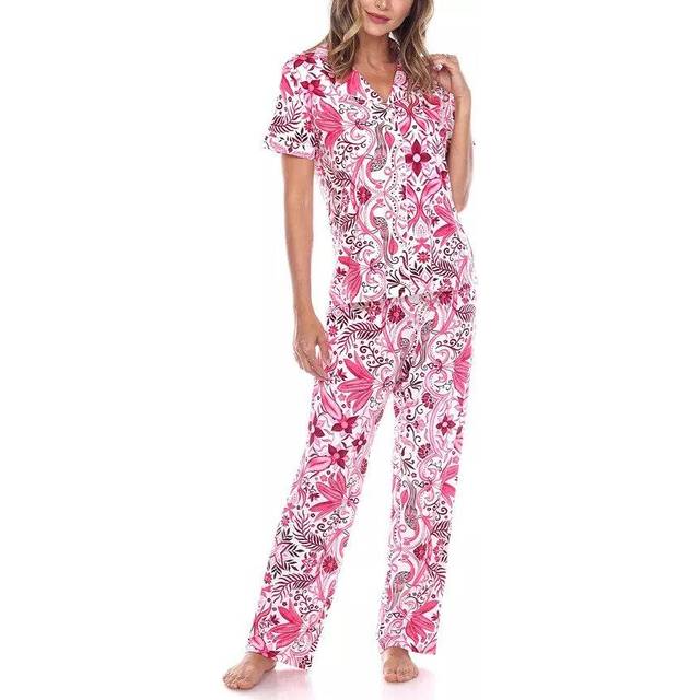 White Mark 3681-19-XL Womens Short Sleeve & Pants Tropical Pajama Set, Pink - Extra Large
