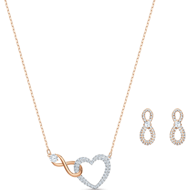 Swarovski Infinity set, Infinity and heart, White, Mixed metal finish