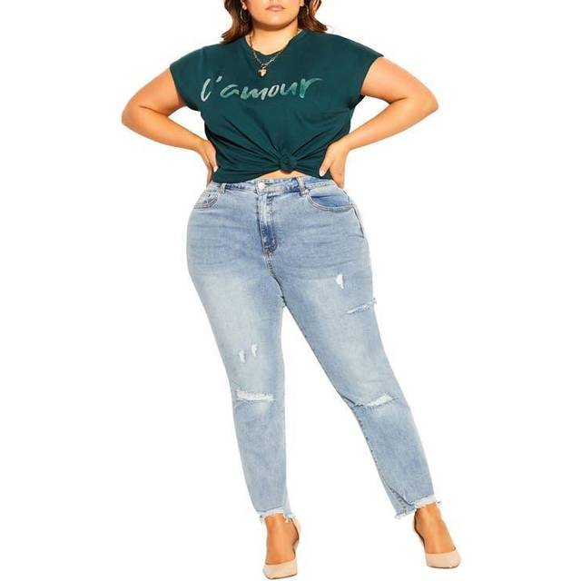 City Chic kvinnors plus storlek Jean H lår split, Lätt denim, 40/More