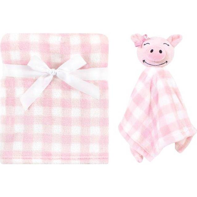 Hudson Baby Unisex Baby Plush Blanket with Security Blanket  Pig  One Size
