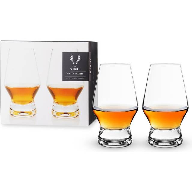 Viski Footed Crystal Scotch Glasses Set of 2, Lead-Free Premium Crystal Clear Glass, Classic Whiskey Glasses, Scotch Glass Gift Set, 8 oz