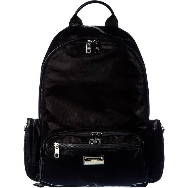 Black Patent Leather Logo Plaque Backpack Bag