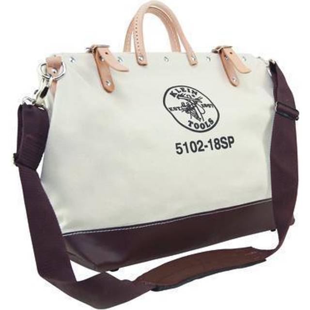 Klein Tools 5102-18SP Deluxe Canvas Tool Bag Made of Natural Canvas with 13 Interior Pockets and Detachable Shoulder Strap  18-Inch
