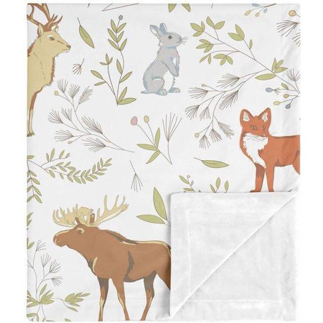Sweet Jojo Designs Bear Deer Fox Woodland Animal Toile Baby Boy or Girl Receiving Security Swaddle Blanket for Newborn or Toddler Nursery Car Seat Str