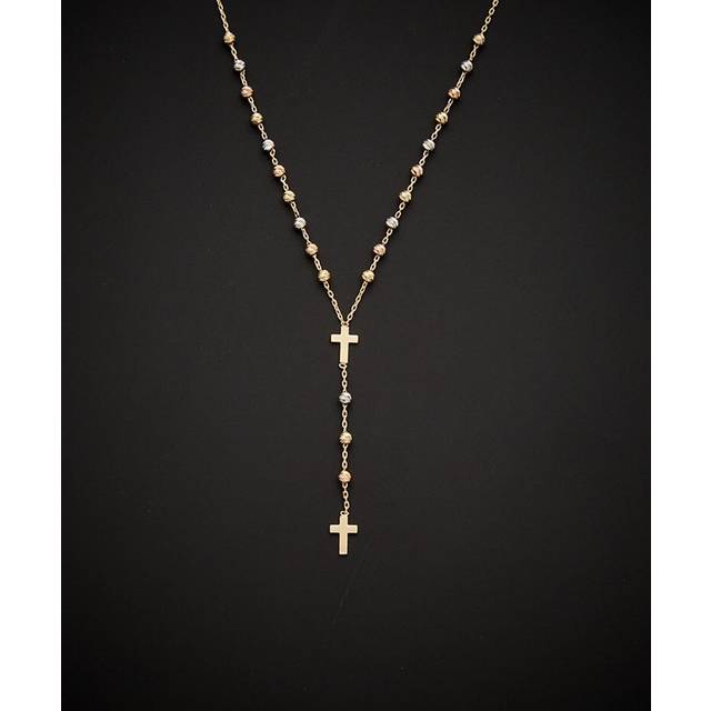 14K Italian Gold Tri-Tone Rosary Necklace