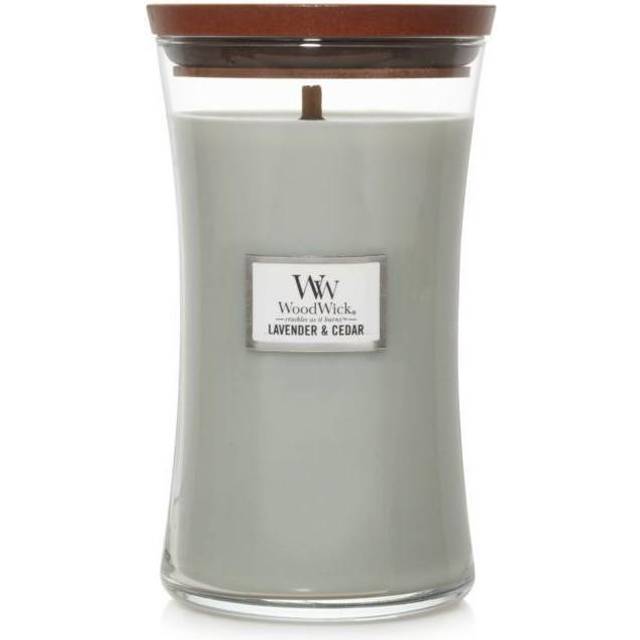 WoodWick Large Hourglass Candle  Lavender/Cedar - Premium Soy Blend Wax  Pluswick Innovation Wood Wick  Made in USA