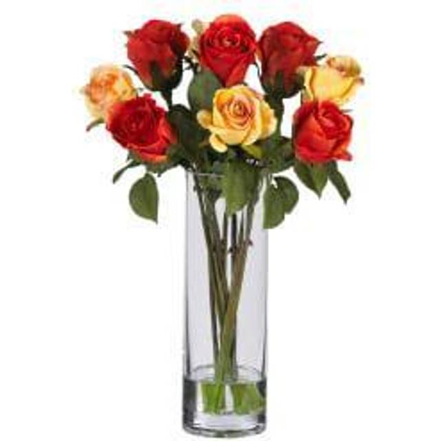 Nearly Natural Roses with Glass Vase Silk Flower Arrangement