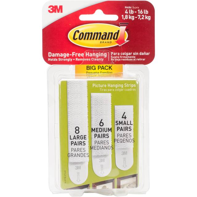 Command assorted picture hanging strips big pack-assorted (8 large,6 medium,4 sm