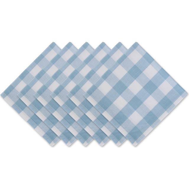DII Buffalo Check Tabletoppers  20x20  White & Light Blue  6 Pieces
