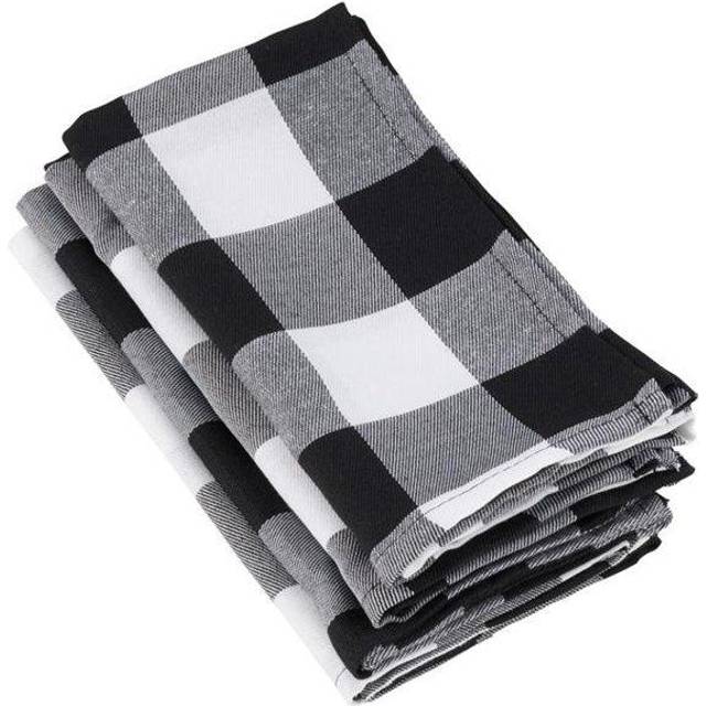 Saro Lifestyle 5026.BK20S 20 in. Square Buffalo Plaid Check Pattern Design Cotton Napkin - Black, Set of 4