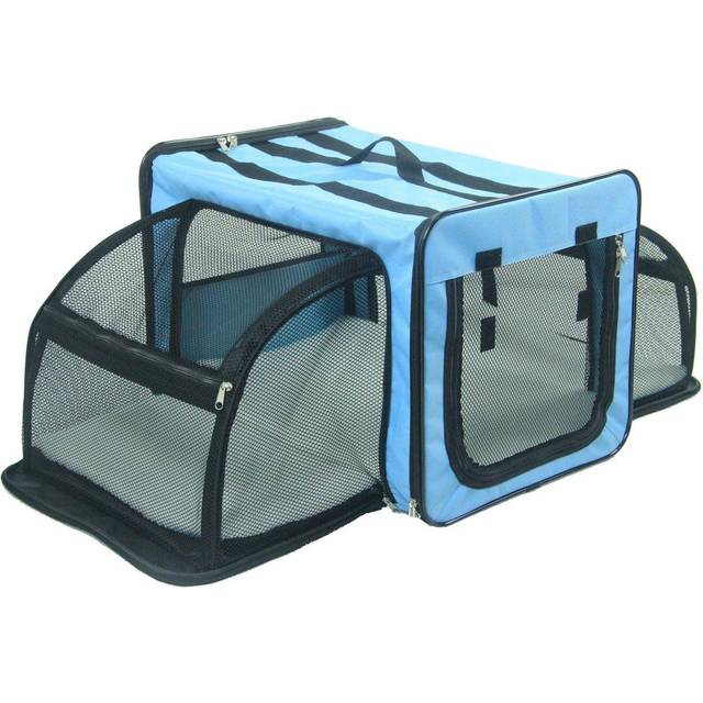 Pet Life Capacious Dual-Expandable Wire Folding Lightweight Collapsible Travel Pet Dog Crate - Large - Khaki