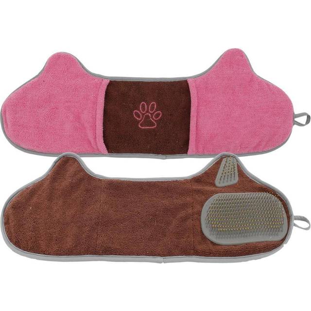 Pet Life Â® &#39;Bryer&#39; 2-in-1 Hand-Inserted Microfiber Pet Grooming Towel and Brush - Brown / Pink - One Size (One Size)