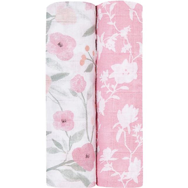 Aden + anais skötdukar, babyfiltar av 100% bomullsmuslin för nyfödda flickor & pojkar, set med sängkläder för spädbarn och småbarn, 120 x 120 cm, 2-pack, ma Fleur, ASWC20007