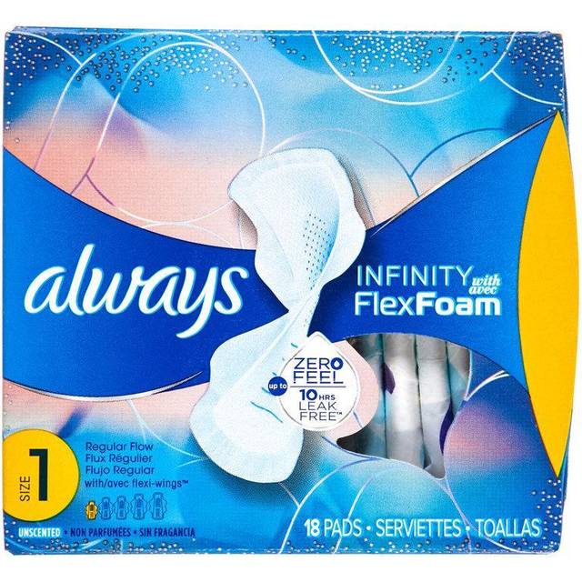 Always  Infinity Flex Foam with Wings  Size 1  Regular Flow  Unscented  18 Pads