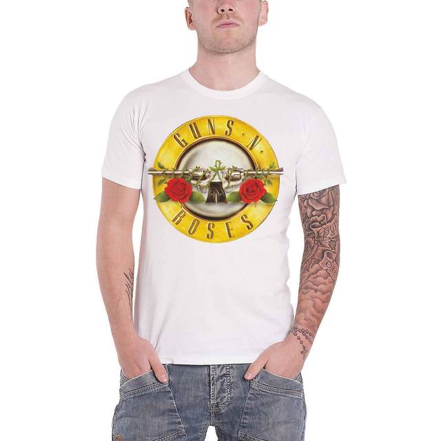 (XXL, White) Guns N Roses Classic Band Logo Back Print T Shirt