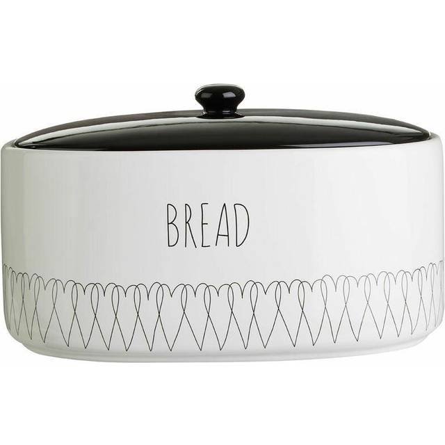 Heartlines Bread Canister White Dolomite Black Lid New