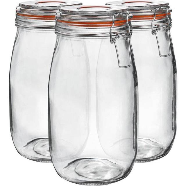 Argon Tableware Glass Storage Jars - 1.5 Litre - Orange Seal - Pack Of 3, Clear
