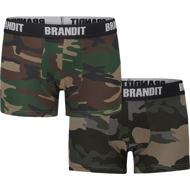Brandit Boxershorts, logotyp, 2-pack, olika kamouflagefärger, Woodland och Darkcamo, S