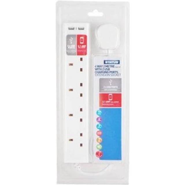 Power Extension Lead With 2 Usb Socket 4 Way 2m 13a Status ..