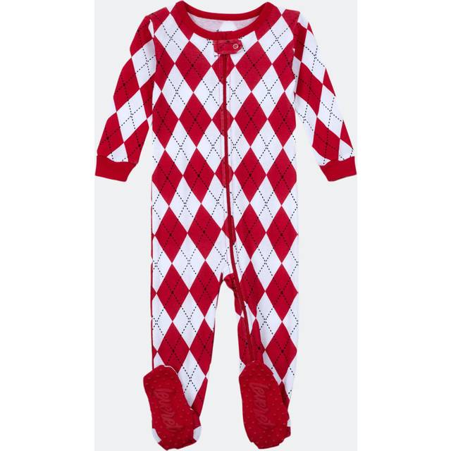 Leveret Kids & Toddler Footed Pajamas Boys Girls 100% Cotton Argyle Red & White Size 6-12 Months