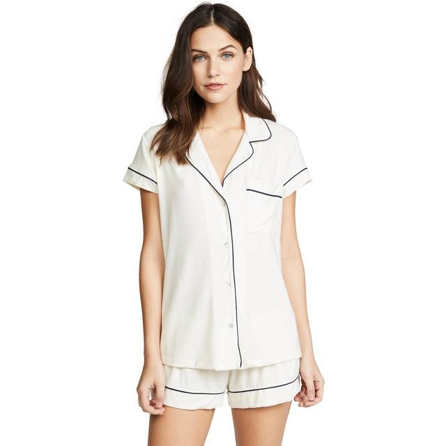 Gisele Shortie Pajama Set - Ivory/Navy - Large