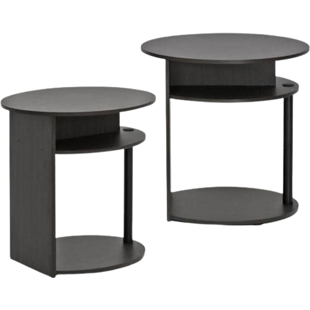 Furinno JAYA Simple Design Oval End Table, Side Table, Bedside Table, Walnut, Set of 2