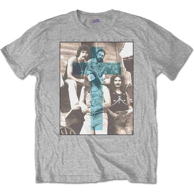 (XL, Grey) Black Sabbath Band Logo Cross T Shirt