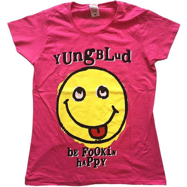 Yungblud t shirt raver smile logo official womens skinny fit pink xs