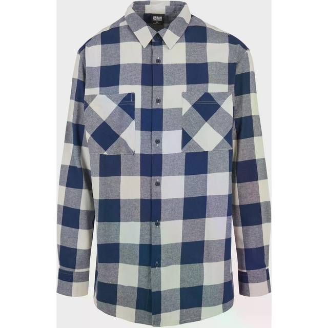 Shirt Urban Classics Long Oversized Checked Shirt Dark Blue/ Cream S (S)