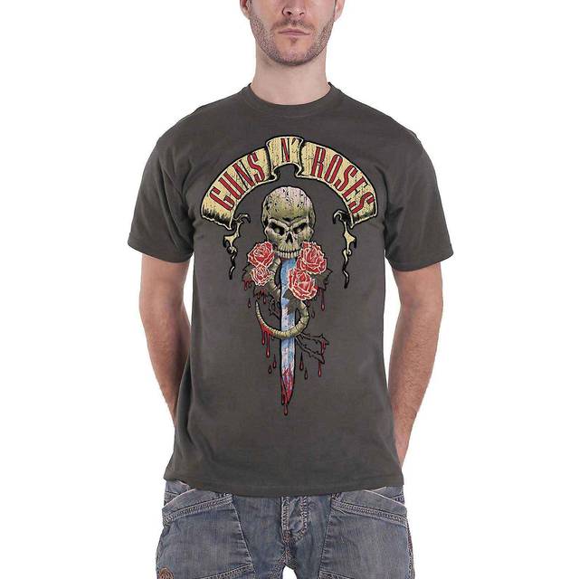 (S, Grey) Guns N Roses Dripping Dagger Skinny Fit T Shirt