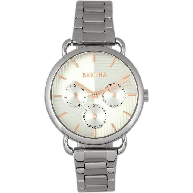 Bertha Womens Gwen Bracelet Watch w/Day/Date - Silver Stainless Steel - One Size