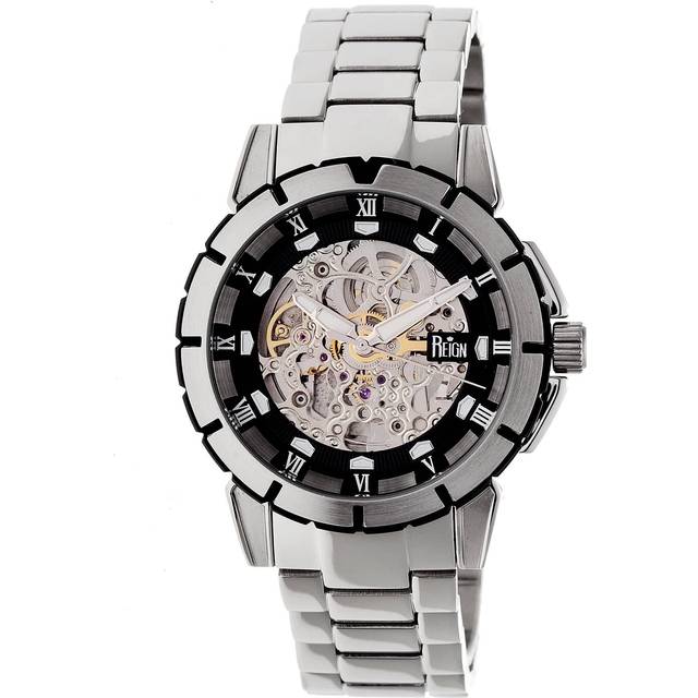 Reign Mens Philippe Automatic Skeleton Bracelet Watch - Black & Silver Stainless Steel - One Size