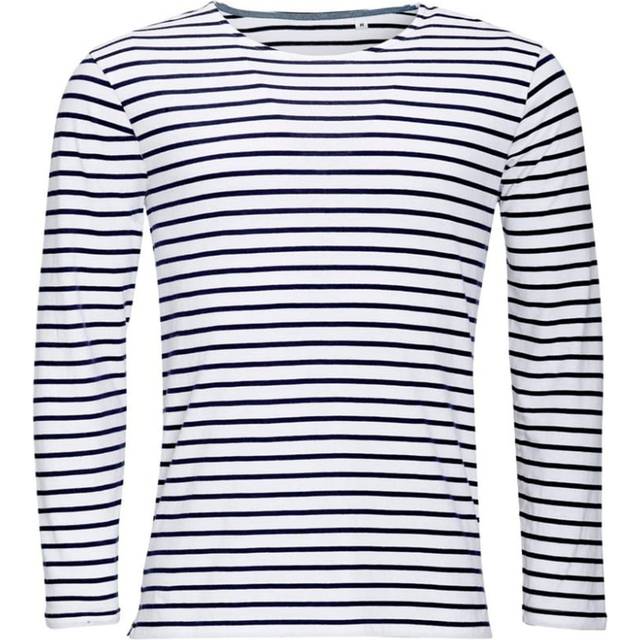 (XL, White/Navy) SOLS Mens Marine Long Sleeve Stripe T-Shirt