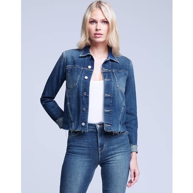 Janelle Slim Cropped Jean Jacket with Raw Hem - BISCUIT - Medium