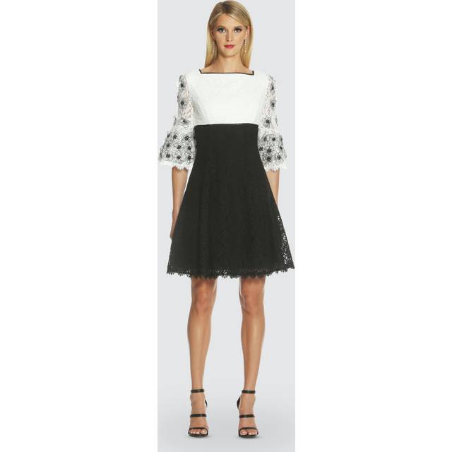 Shani Floral Appliqué Colorblock A-Line Lace Dress