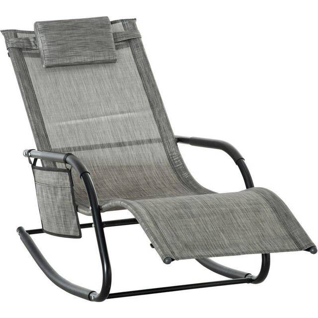 Outsunny Breathable Mesh Rocking Chair Outdoor Recliner w/ Headrest Dark Grey | TJ Hughes