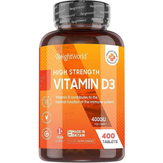 Vitamin D3 4000 IU - 400 tabletter (1 tablett varannan dag) - Solvitamin för immunförsvar, ben, tänder och muskler (EFSA) - 100% ren kolekalciferol vitamin D från WeightWorld