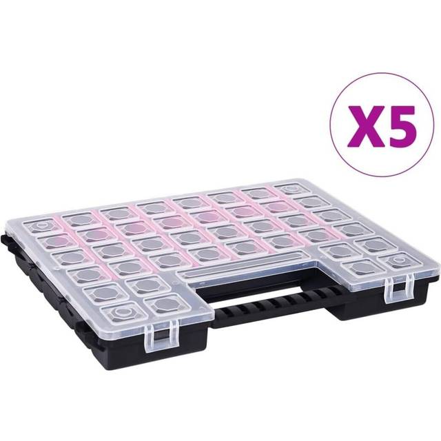 vidaXL Assortment Boxes 5 pcs with Adjustable Dividers 385x283x50 mm Plastic - Transparent