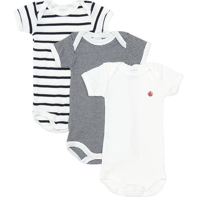Pack of 3 Short Sleeve Bodysuits in Organic Cotton, by Petit Bateau white