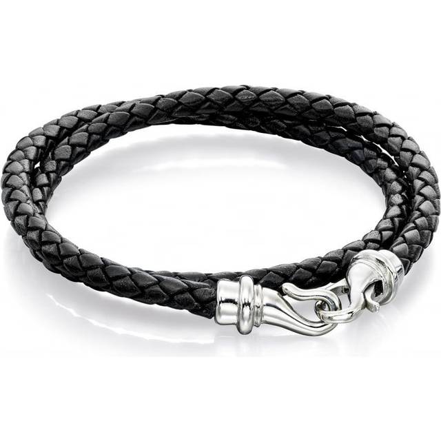 Fred Bennett Skinny Stainless Steel Black Leather Magnetic Bracelet B4726