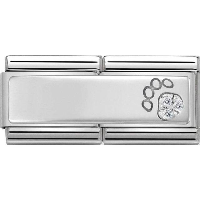 Nomination Classic Silver Double Plate Engravable Pave Paw Print Charm