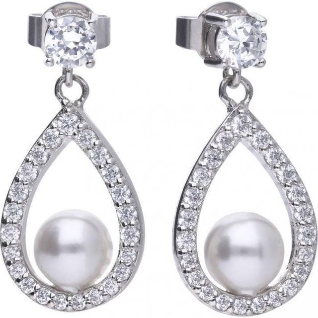 Diamonfire Silver White Zirconia Pearl Teardrop Earrings E5597