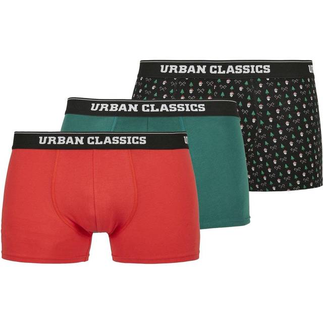 Urban Classics Underbyxor i ekologisk bomull för män, 3-pack julboxershorts, ekologisk bomull underkläder med julmotiv, storlek S till 5XL, Nicolaus Aop+treegreen+popred, XXL
