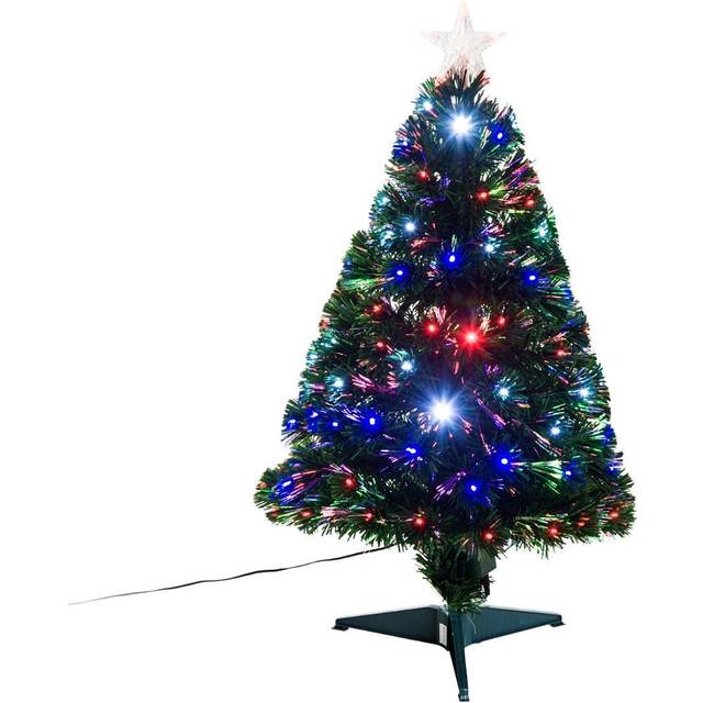 3ft 90cm Fibre Optic Artificial Christmas Tree - Green - One Size - Homcom