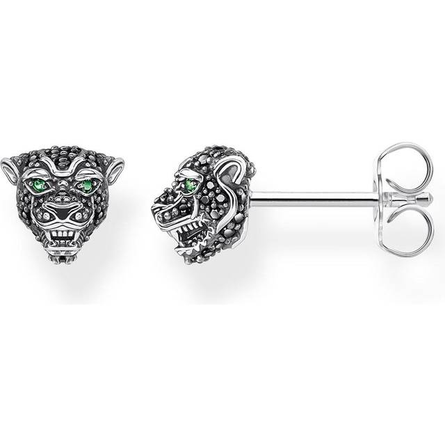THOMAS SABO Unisex Black Cat Zirconia Pave Stud Earrings, Silver