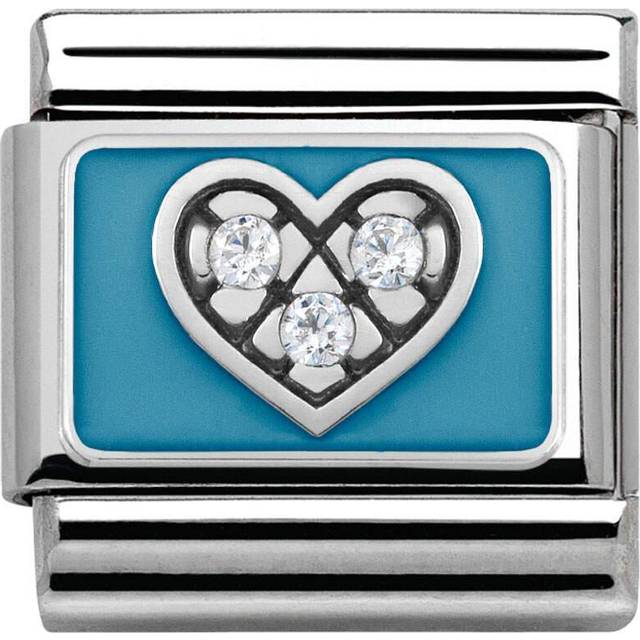 Nomination Classic Silver CZ Heart Light Blue Friends &amp; Family Cha