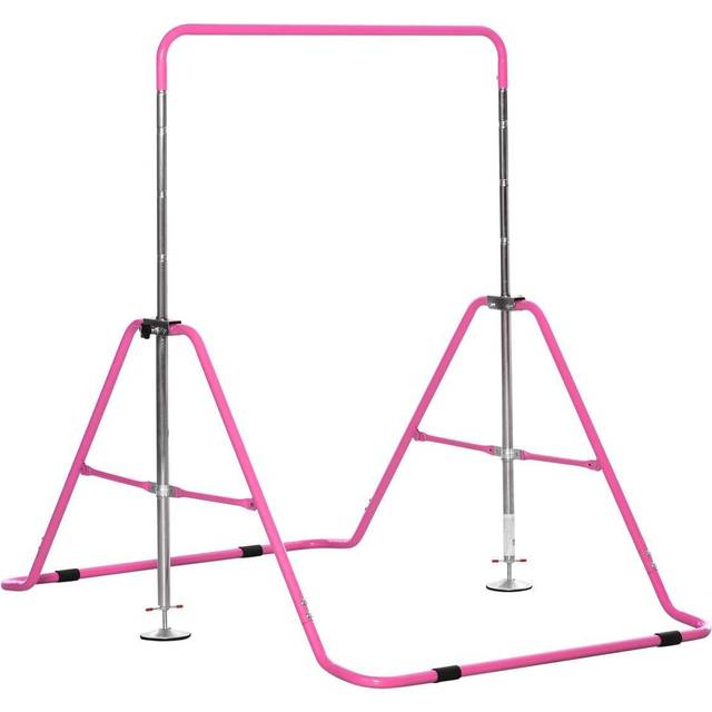 HOMCOM Kids Gymnastics Bar, Foldable Horizontal Bars with Adjustable Height - Pink