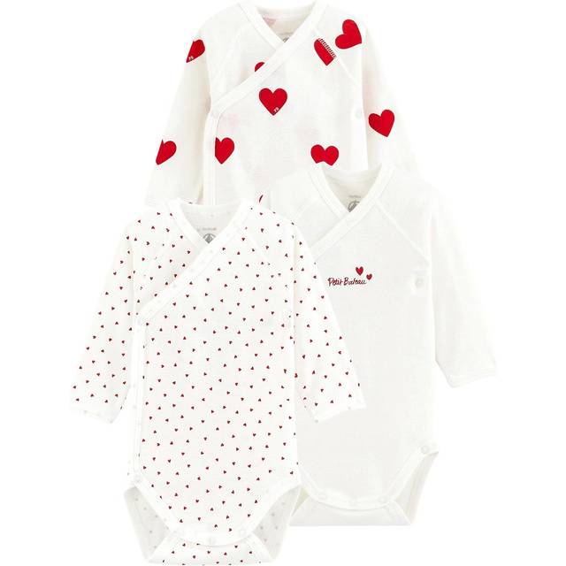 Petit Bateau Baby Heart Organic Cotton Long Sleeve Wrap Bodysuit, Pack of 3