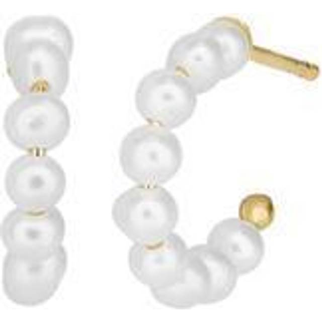 Mini Pearl Hoops Forgyldt Sølv Øreringe fra byBiehl med Perler