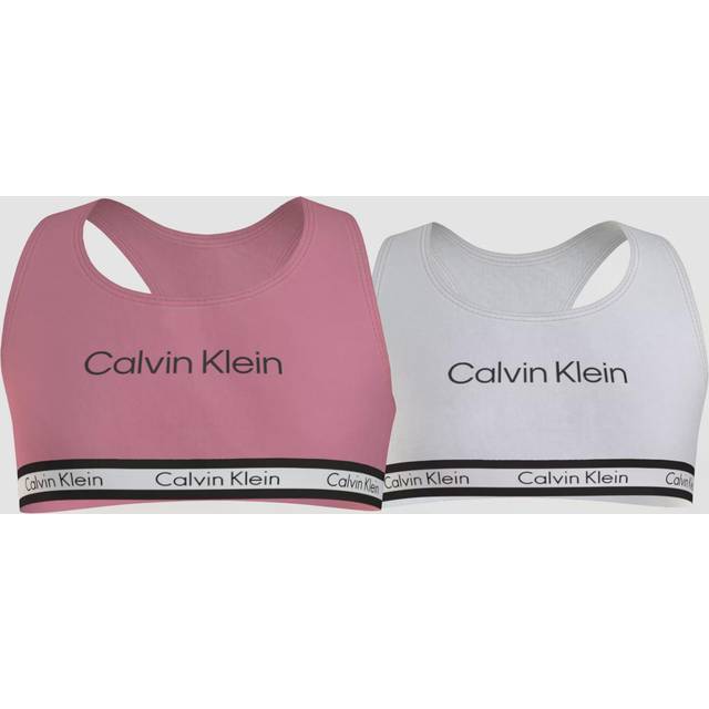 Calvin Klein Girl's Girls 2 Pack Modern Cotton Bralette, Rosey Pink/Pvh White - Size: 12 years/13 years/14 years